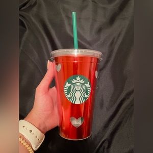 Red Valentine’s Starbucks Cup with Heart Cutouts